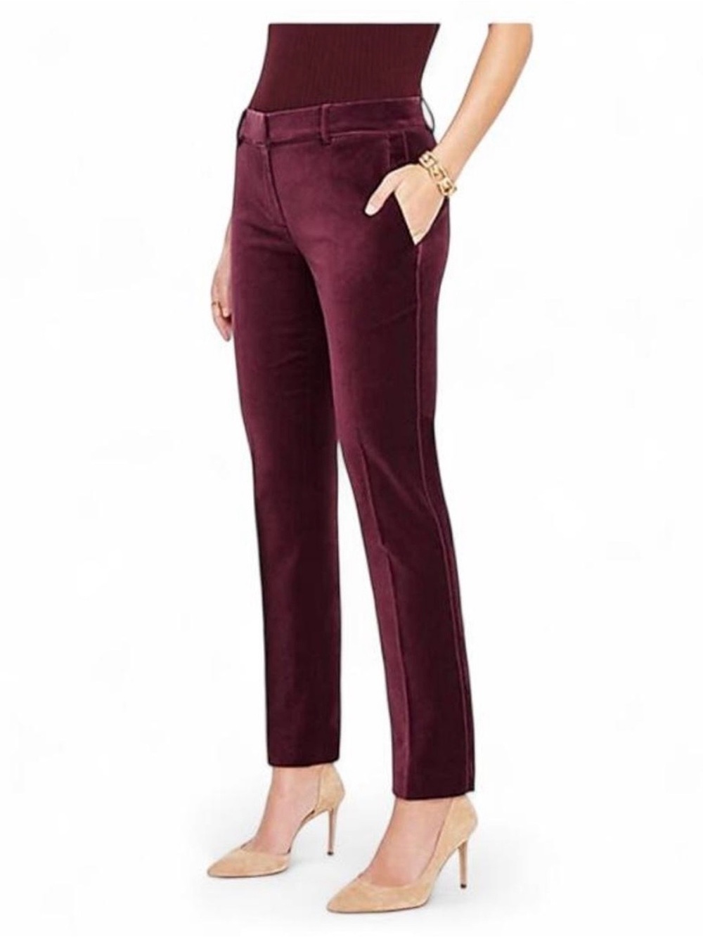 Ann Taylor Pants Sz 16P Slim-Leg Curvy Fit Velvet Wine Color Closet Staple
